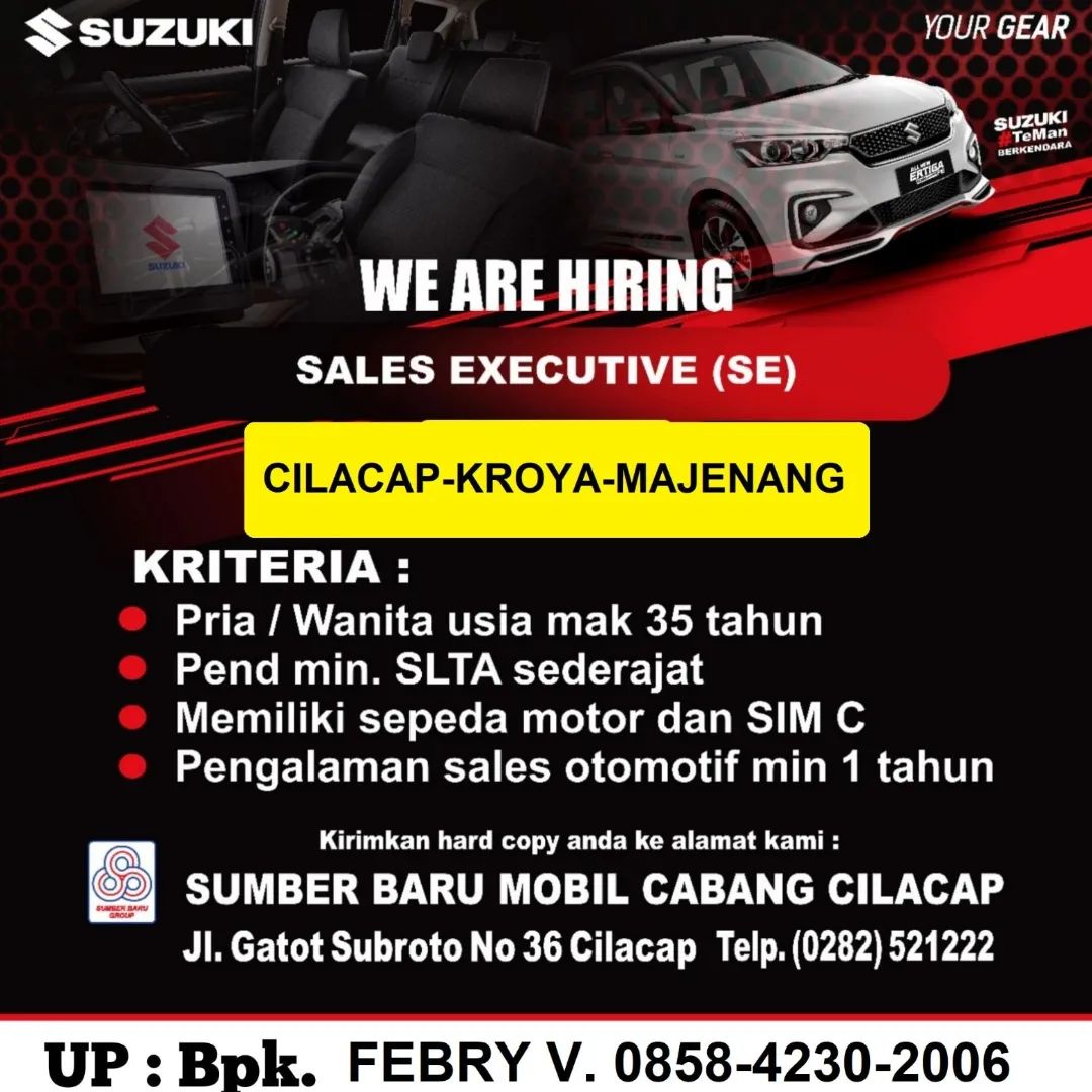 Lowongan Kerja Sales Executive di Suzuki Mobil Cilacap