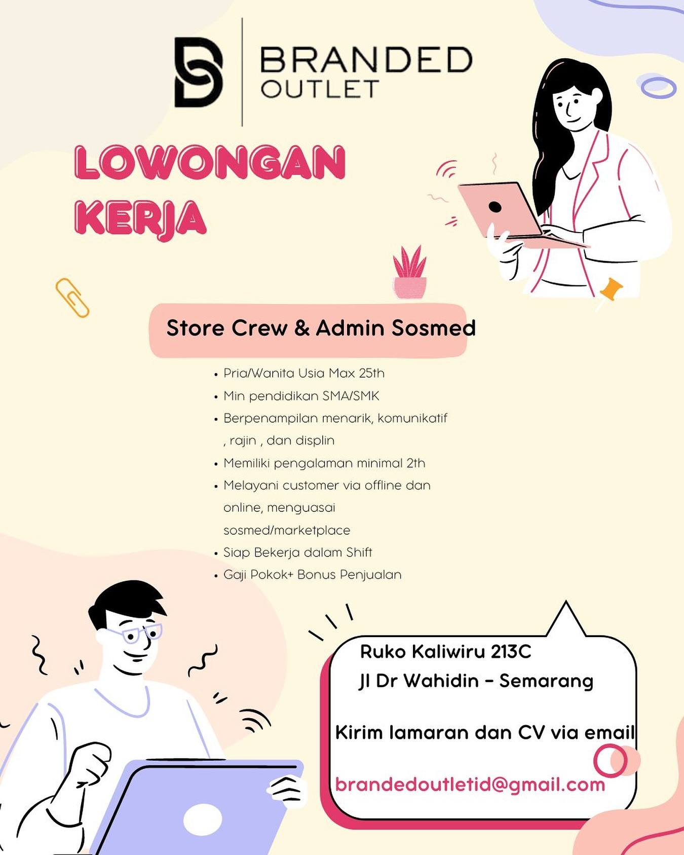 Lowongan Kerja Store Crew & Admin Sosmed di Branded Outlet Semarang