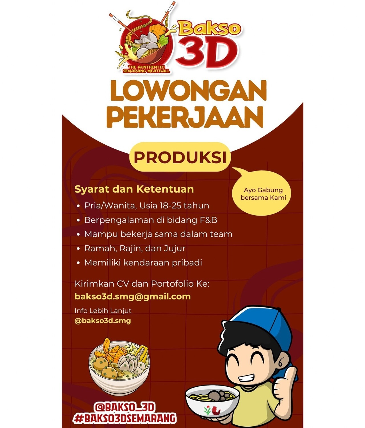 Lowongan Kerja Tenaga Produksi di Bakso 3D Semarang
