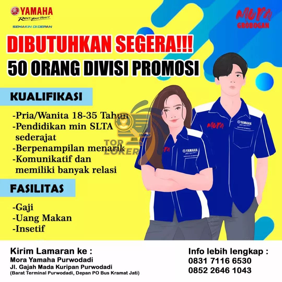 Lowongan Kerja 50 Orang Divisi Promosi di Mora Yamaha Purwodadi