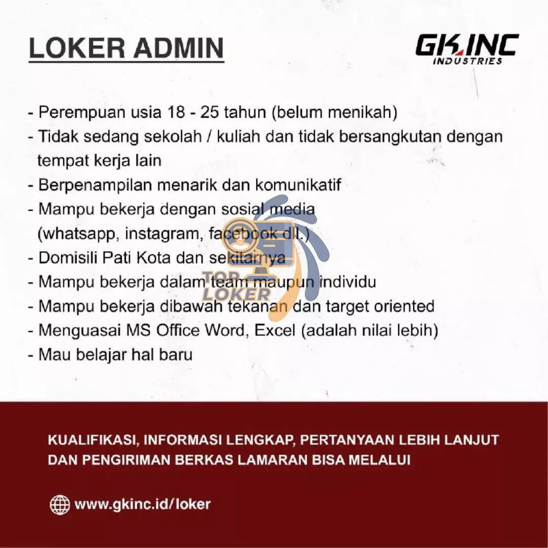 Lowongan Kerja Admin di Gkinc Industries Pati