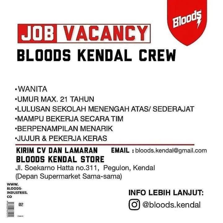 Lowongan Kerja Crew Outlet di Bloods Store Kendal