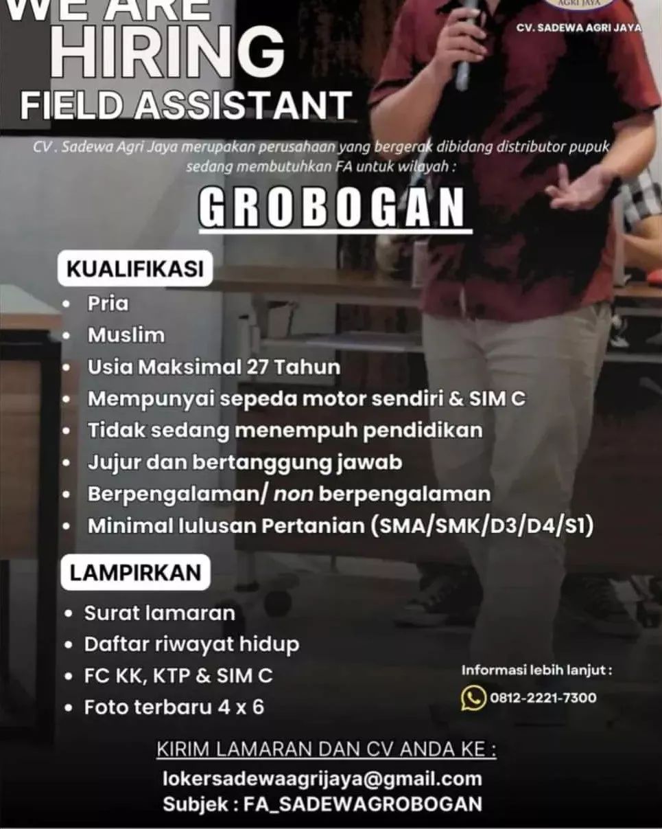 Lowongan Kerja Field Assistant di CV Sadewa Agri Jaya Grobogan