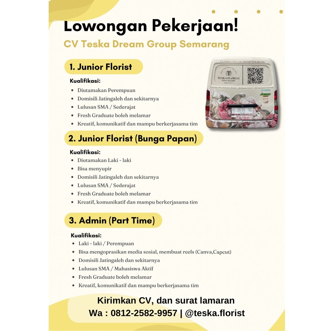 Lowongan Kerja Florist & Admin di CV Teska Dream Group Semarang