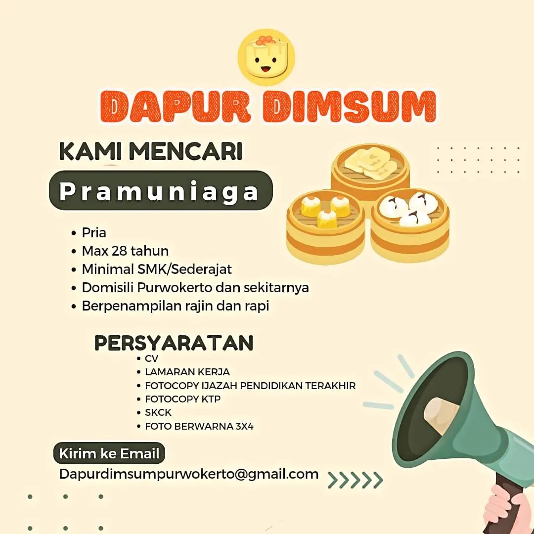 Lowongan Kerja Pramuniaga di Dapur Dimsum Purwokerto