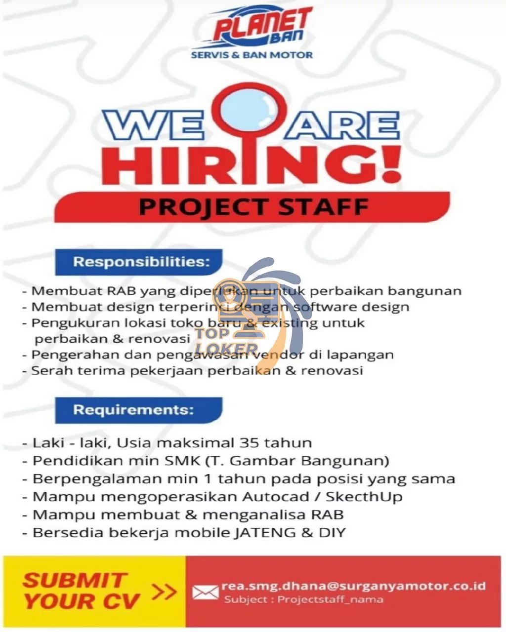 Lowongan Kerja Project Staff di Planet Ban Jawa Tengah & DIY