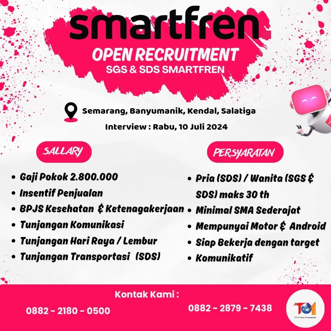 Lowongan Kerja SGS & SDS Smartfren Area Semarang, Kendal & Salatiga