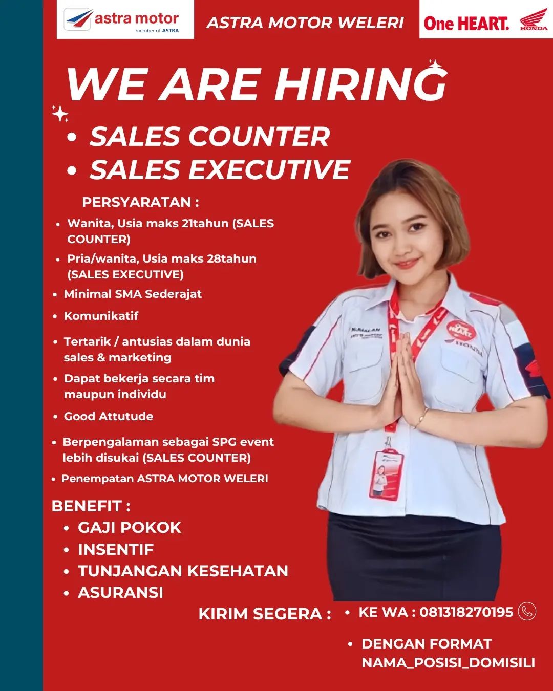 Lowongan Kerja Sales Counter & Executive di Astra Motor Weleri Kendal