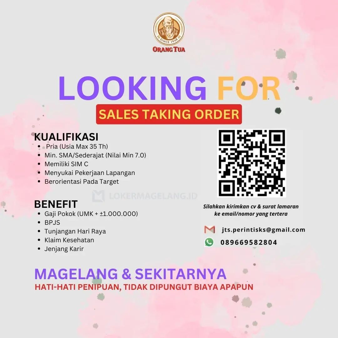 Lowongan Kerja Sales Taking Order di Orang Tua Group Magelang