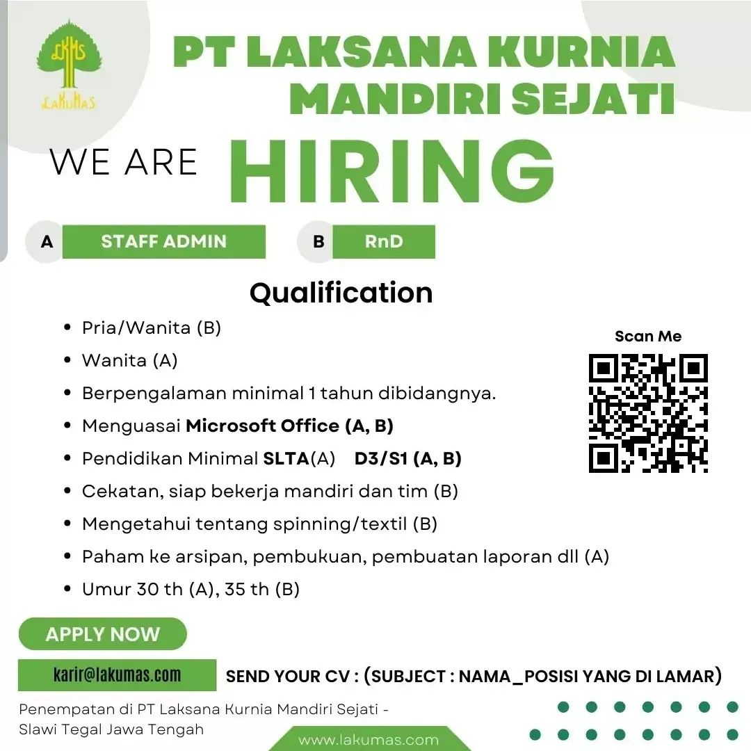 Lowongan Kerja Staff Admin di PT Laksana Kurnia Tegal