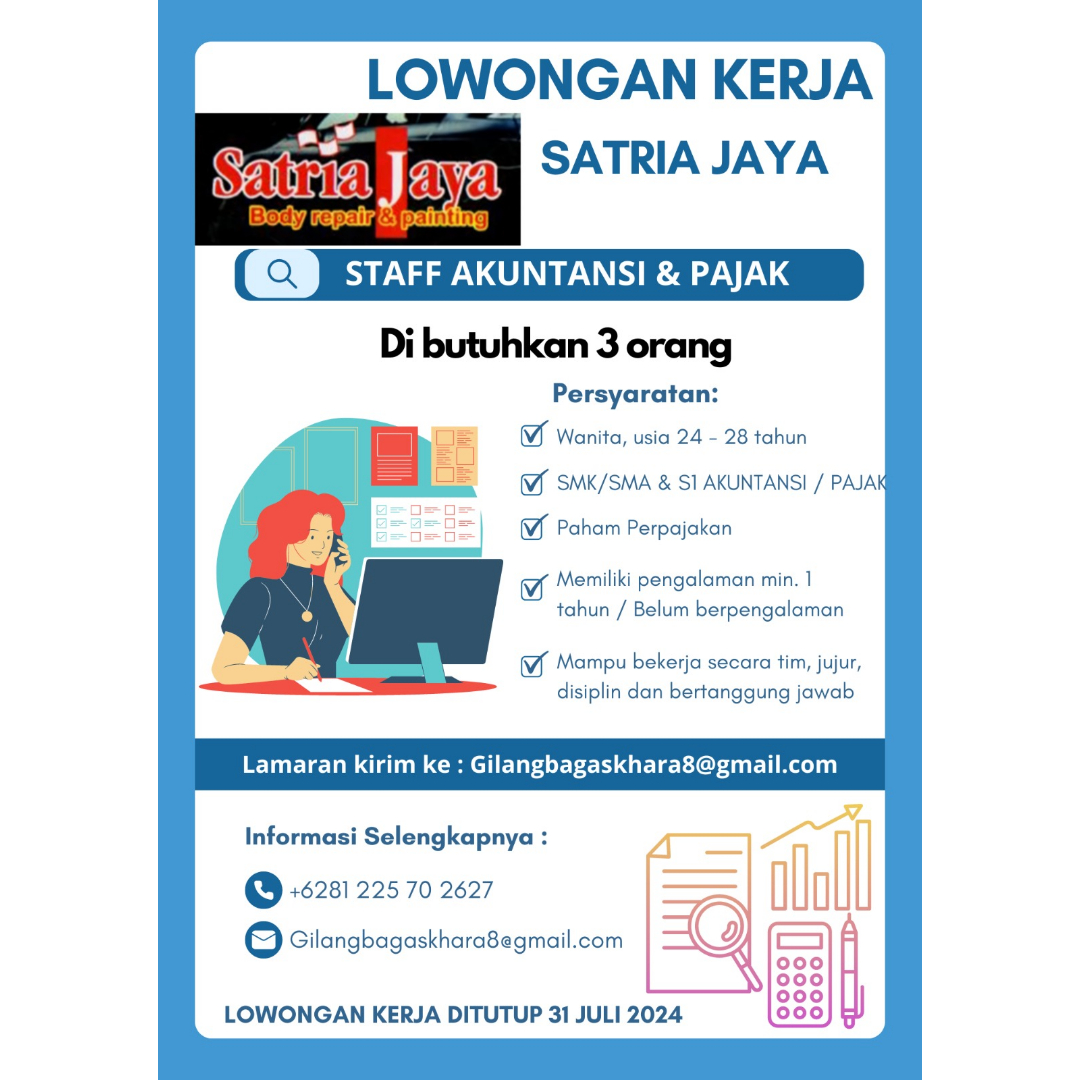 Lowongan Kerja Staff Akuntansi & Pajak di Satria Jaya Body Repair Semarang