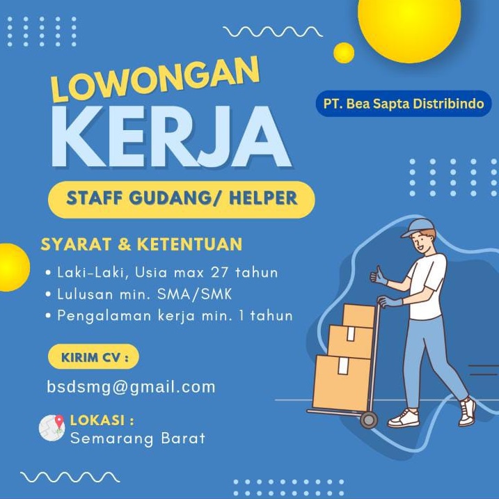 Lowongan Kerja Staff Gudang  Helper di PT Bea Sapta Distribindo Semarang