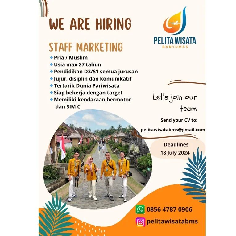 Lowongan Kerja Staff Marketing di Pelita Wisata Banyumas