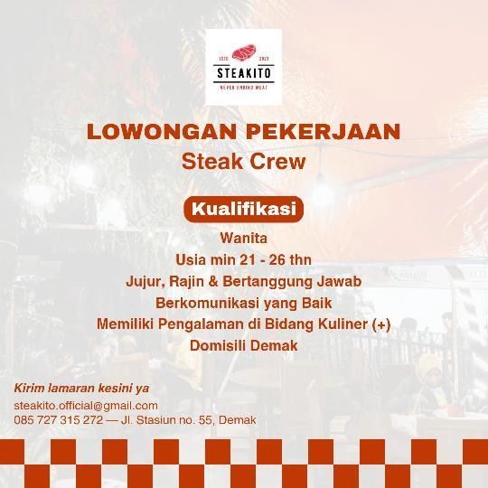 Lowongan Kerja Steak Crew di Steakito Demak