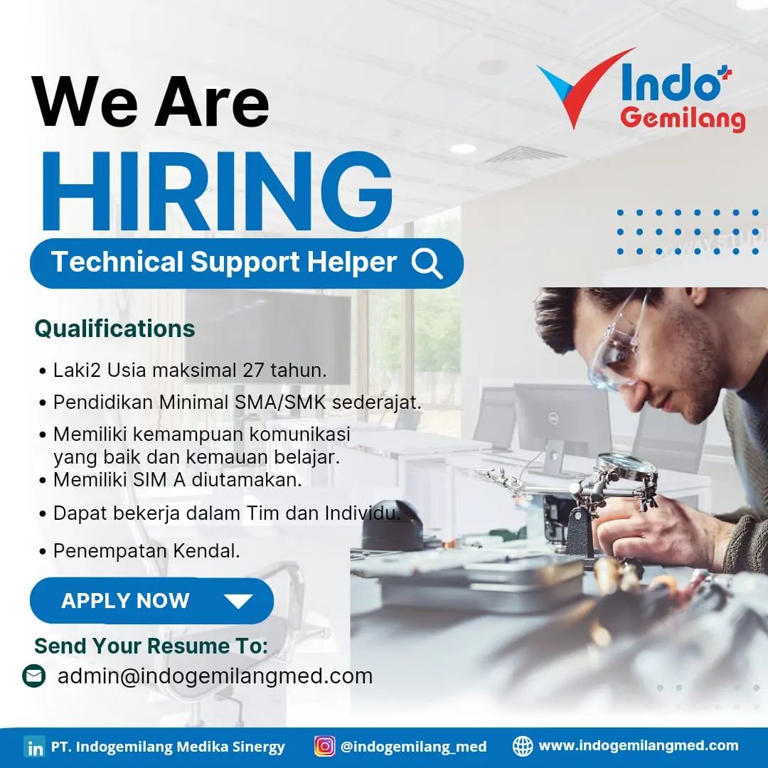 Lowongan Kerja Technical Support Helper di PT Indogemilang Medika Kendal