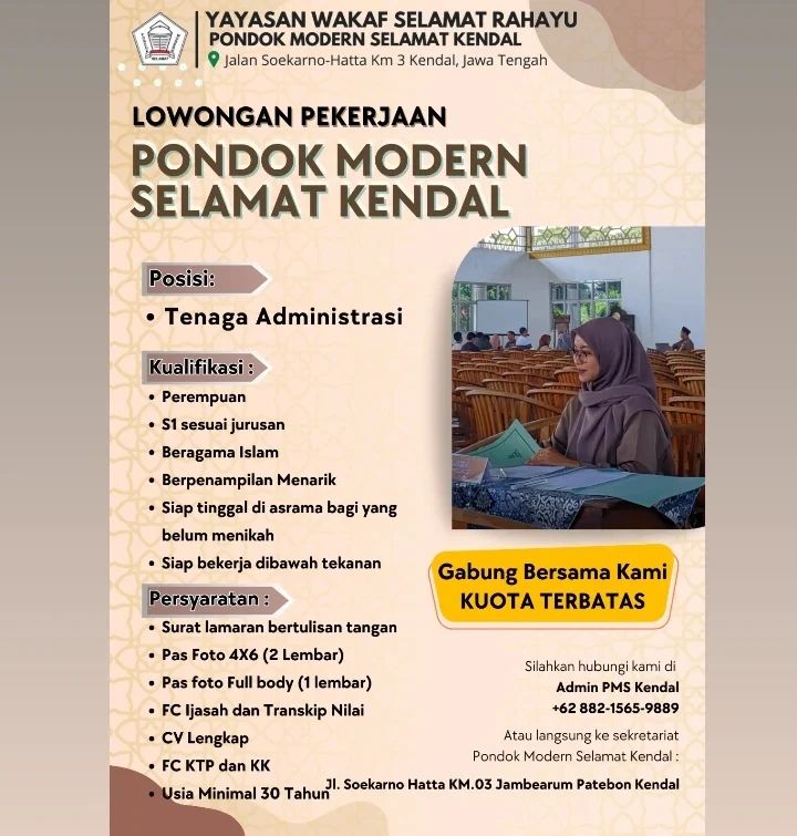 Lowongan Kerja Tenaga Administrasi di Pondok Modern Selamat Kendal