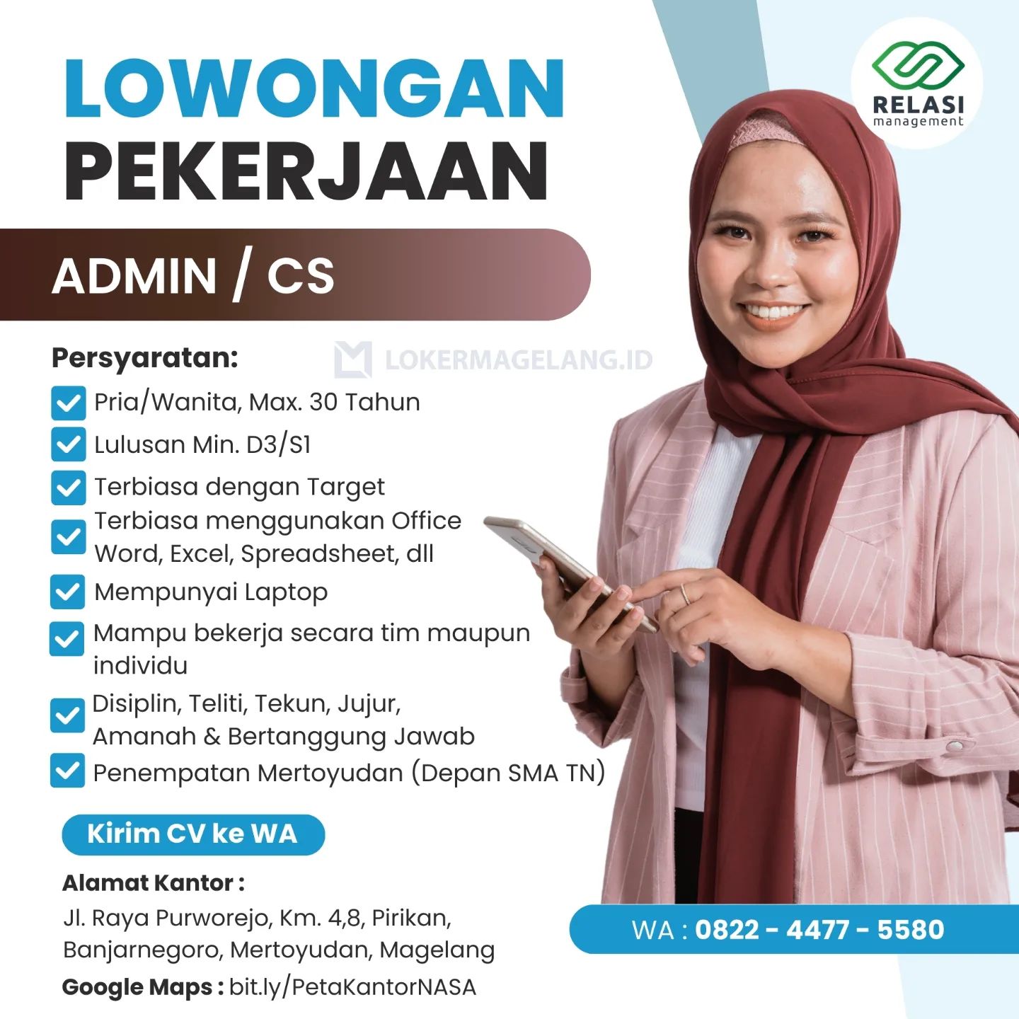 Lowongan Pekerjaan Admin  CS di Relasi Management Magelang