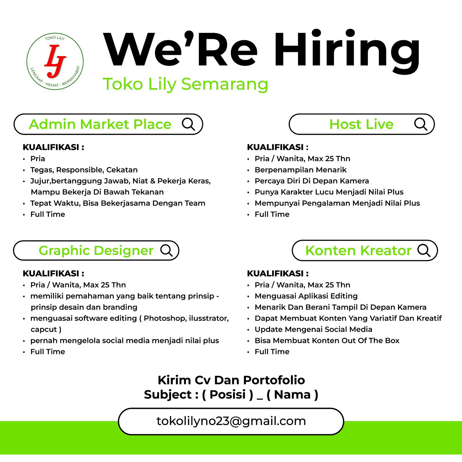 Lowongan Kerja Admin, Desainer & Host Live di Toko Lily Semarang