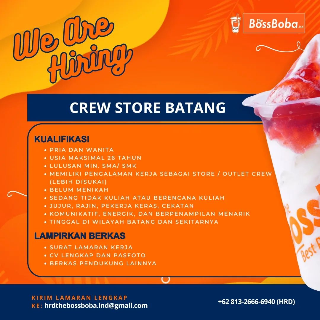 Lowongan Kerja Crew Store di The Boss Boba Batang